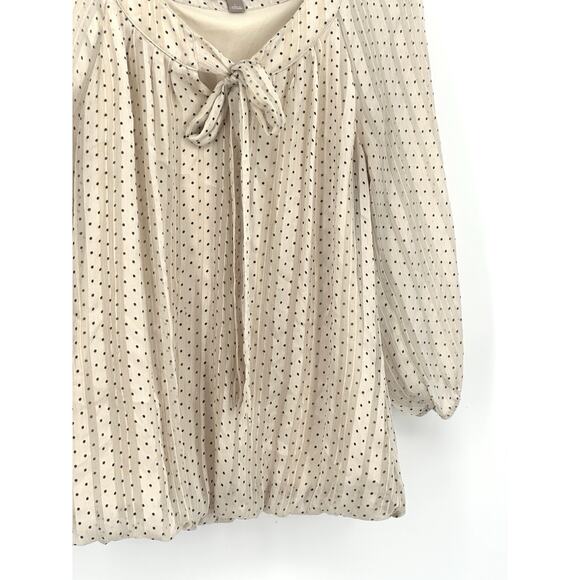 Roz & Ali Womens XL Polka Dot Blouse Beige Tie Neck 3/4 Sleeve Bubble Hem Top - Picture 5 of 15